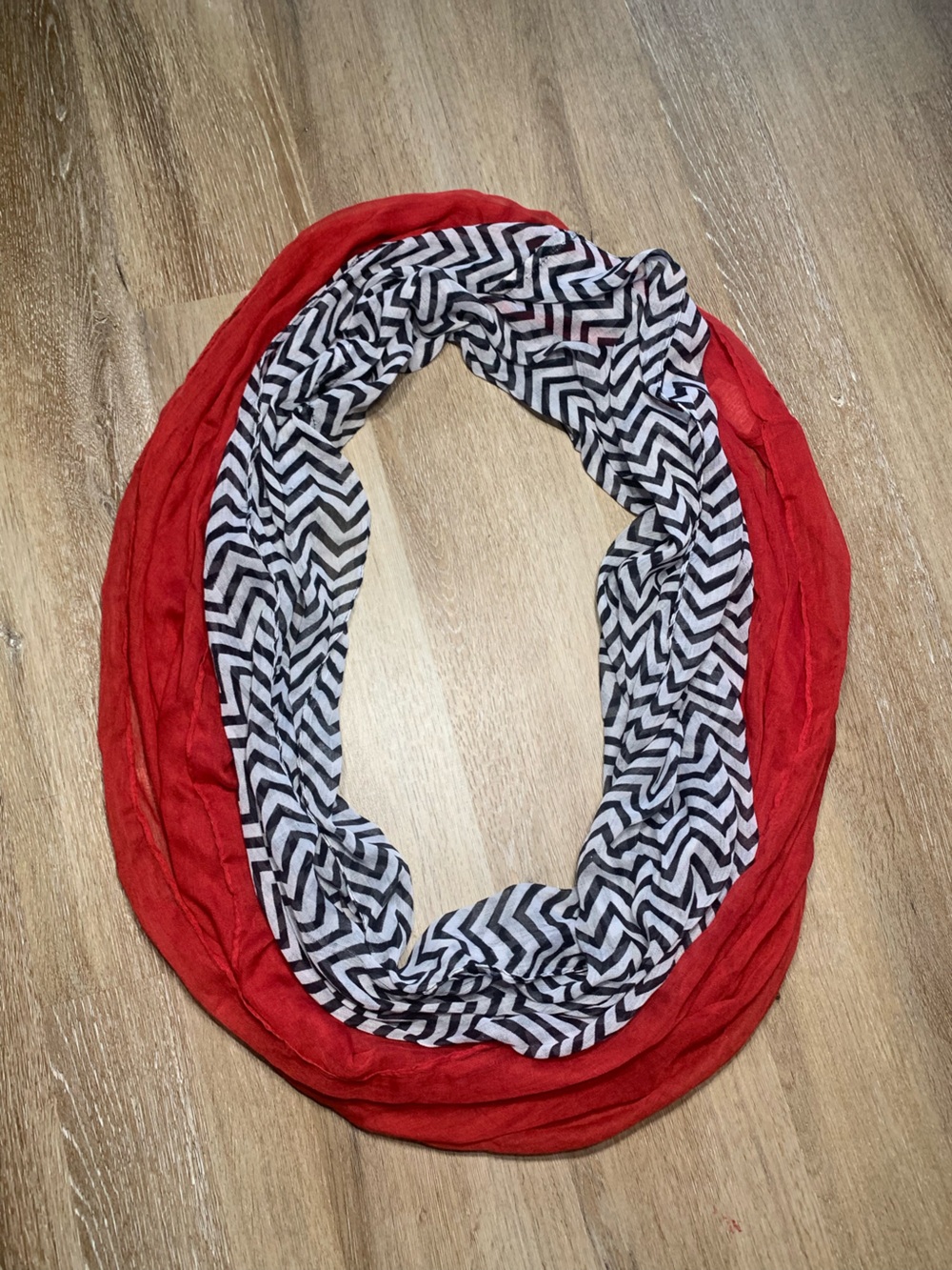 White & Black Chevron Infinity Scarf & Red Infinity Scarf - bundle of 2